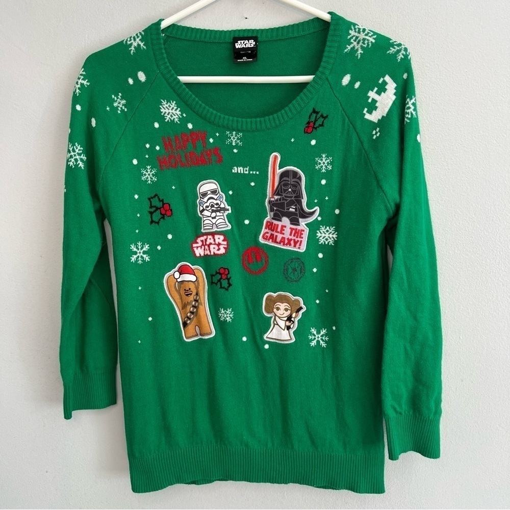 Star Wars kids Green Happy Holidays Christmas Sweater Size XL 100% Cotton